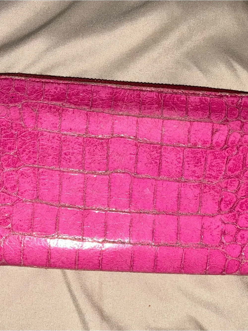 Miu Miu Croc-Embossed Zip Leather Continental Wallet in Fuchsia Pink